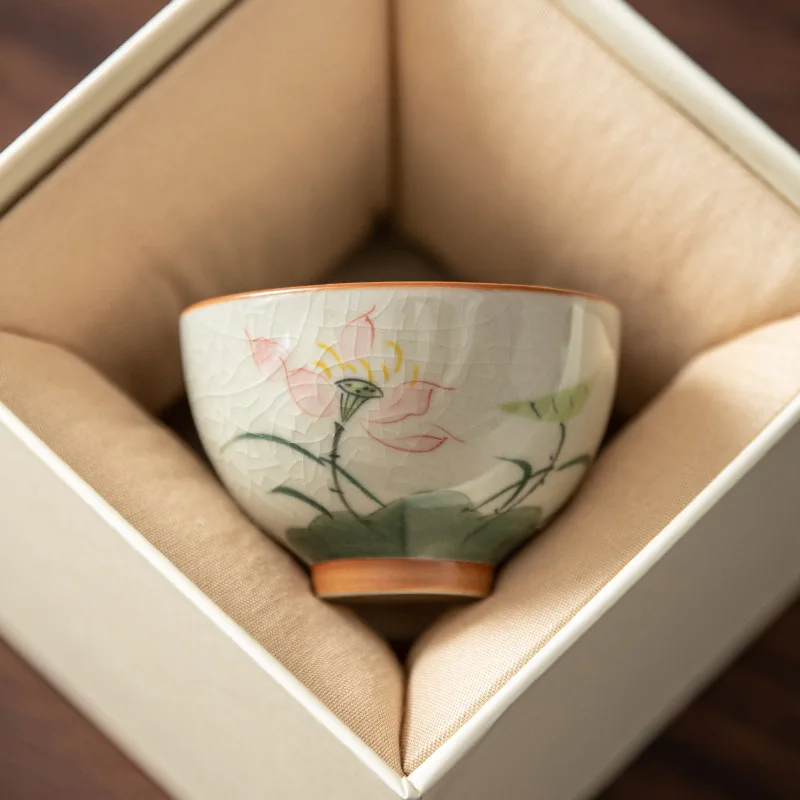 

Hand-painted lotus brother kiln tea cup Kung fu teaware sets ceramic sample tea cup home owner cup gift box