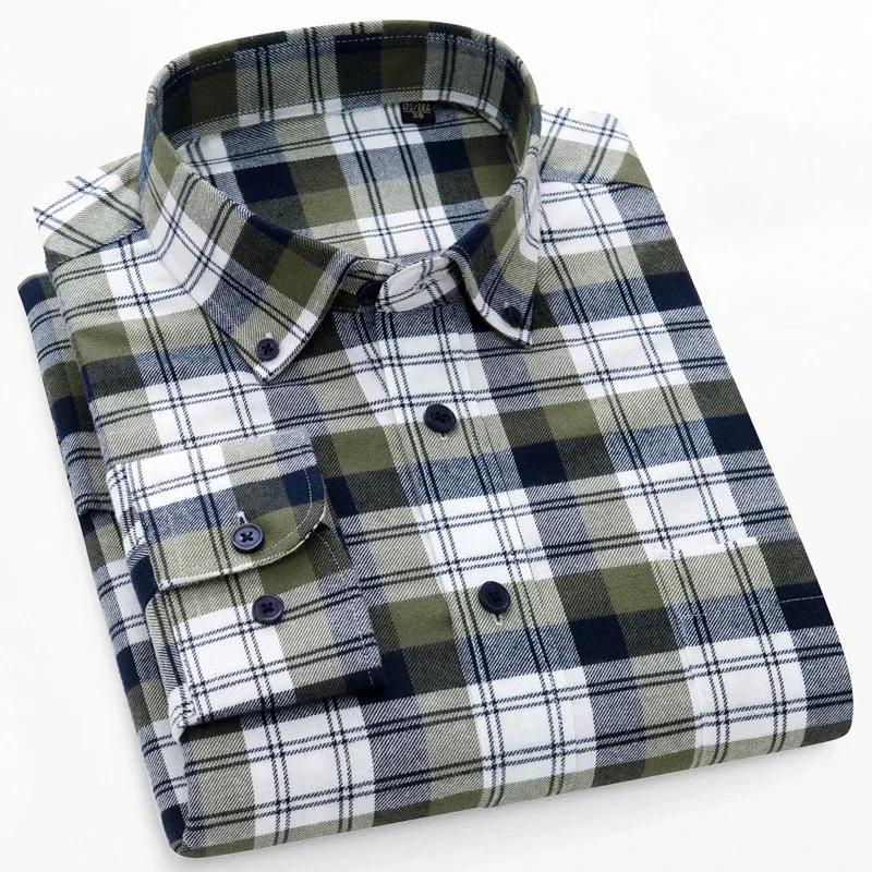 Hight quality fashion korean 100%cotton brushed long sleeve shirts for men slim fit formal shirt elegants casual plaid clothes