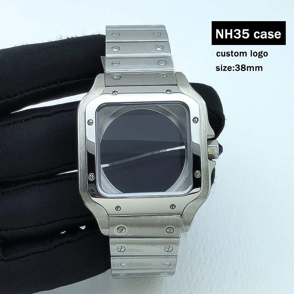 NH35 case men's watch case stainless steel 38mm custom logo case suitable for NH35 movement watch accessories