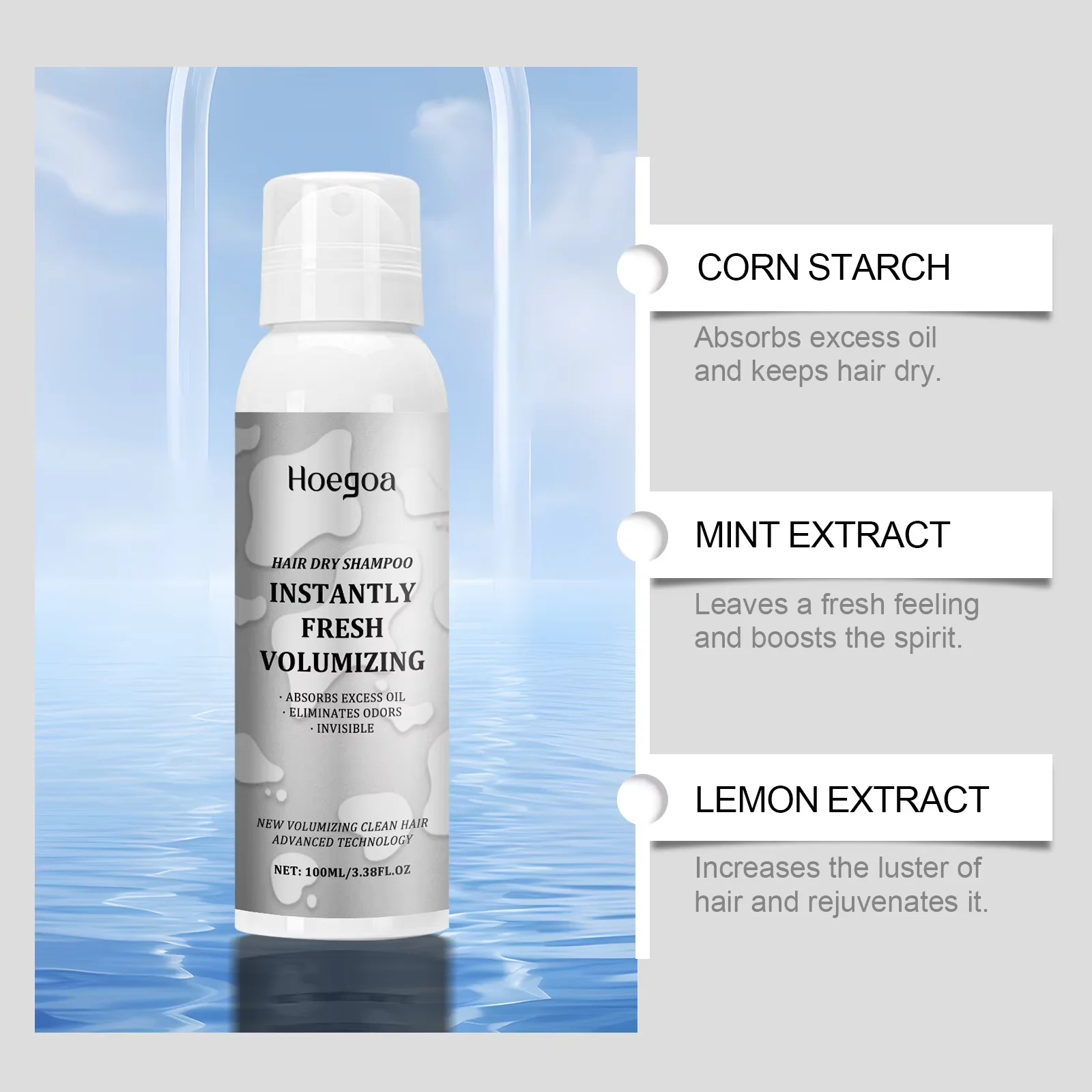 Nieuwe natuurlijke droge shampoo Oil Control Verfrissende pluizige toename glans Haarwas Gratis organische frisse volumegevende donkere haarspray