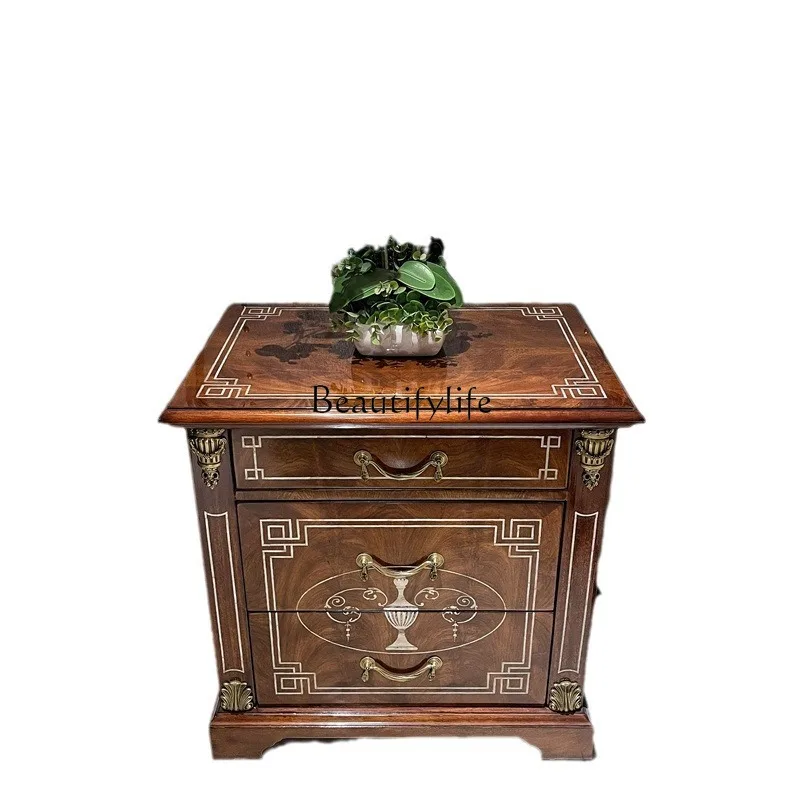 

European mahogany bedside table New Chinese classical British solid wood designer high sense