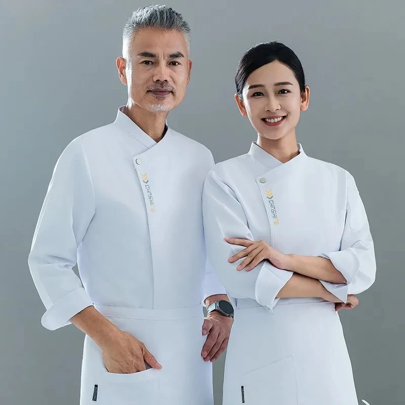 レストラン、ホテル、キッチンスタッフ用の制服長袖、洋食レストランケーキショップに適した白い秋用ジャケット