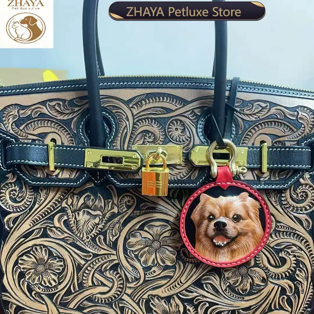 ZHAYA Handmade Leather Pet Keychain 3D Car Charm Bag Tag Custom Engraved Cat Dog Memorial Pendant DIY Craft Gift