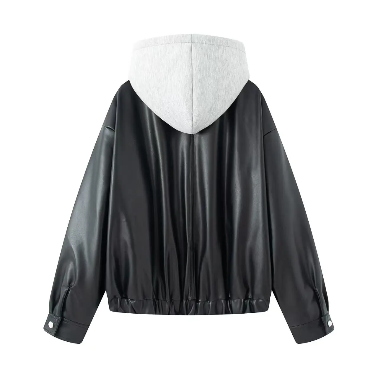 Kurtka skórzana damska na wiosnę KIDCRKJ, z odpinanym kapturem, kieszeniami na zamek, styl bomberka, elegancka odzież wierzchnia w stylu Instagram.