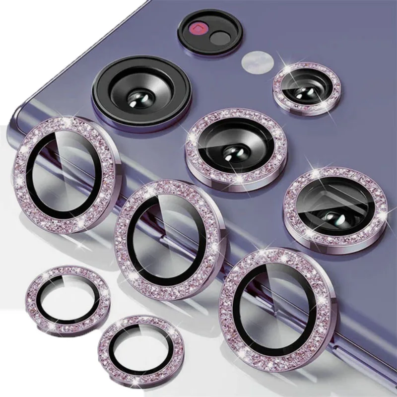 Glitter Camera Ring for Samsung Galaxy S24 Ultra S23 Ultra Plus S24+ Back Lens Screen Protector Glass S22ultra S24ultra Cap Case