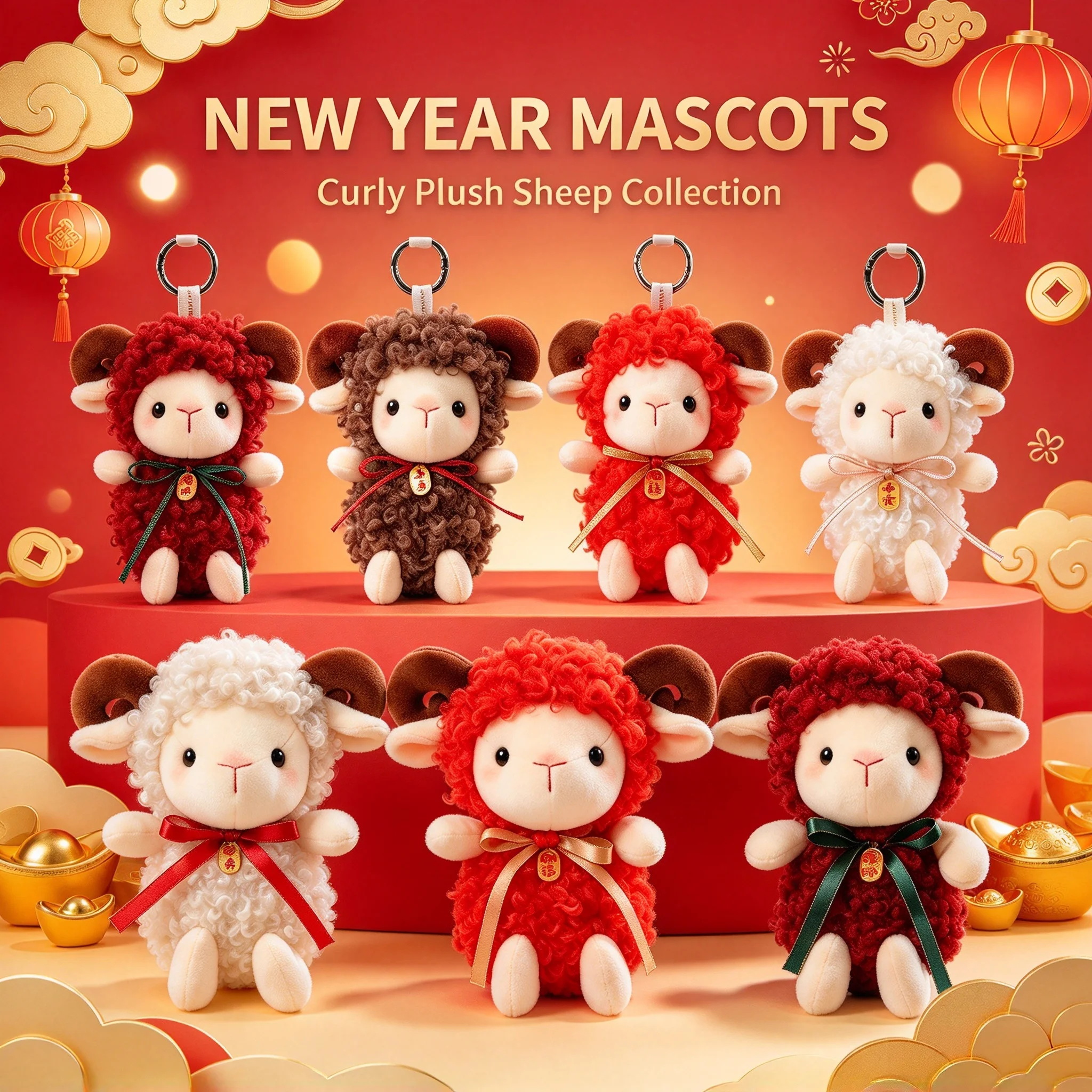 15/22cm New Year Mascot Curly Plush Sheep Series Doll Kawaii Curly Wool Sheep Plush Doll Zodiac Lamb Spring Festival Gift