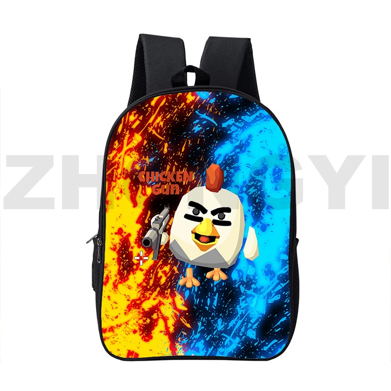 Children Students Chicken Gun 3D School Backpack 16 Inch Anime Chicken Gun Bookbag Men Canvas Notebook Outdoor Sport Travel Bag