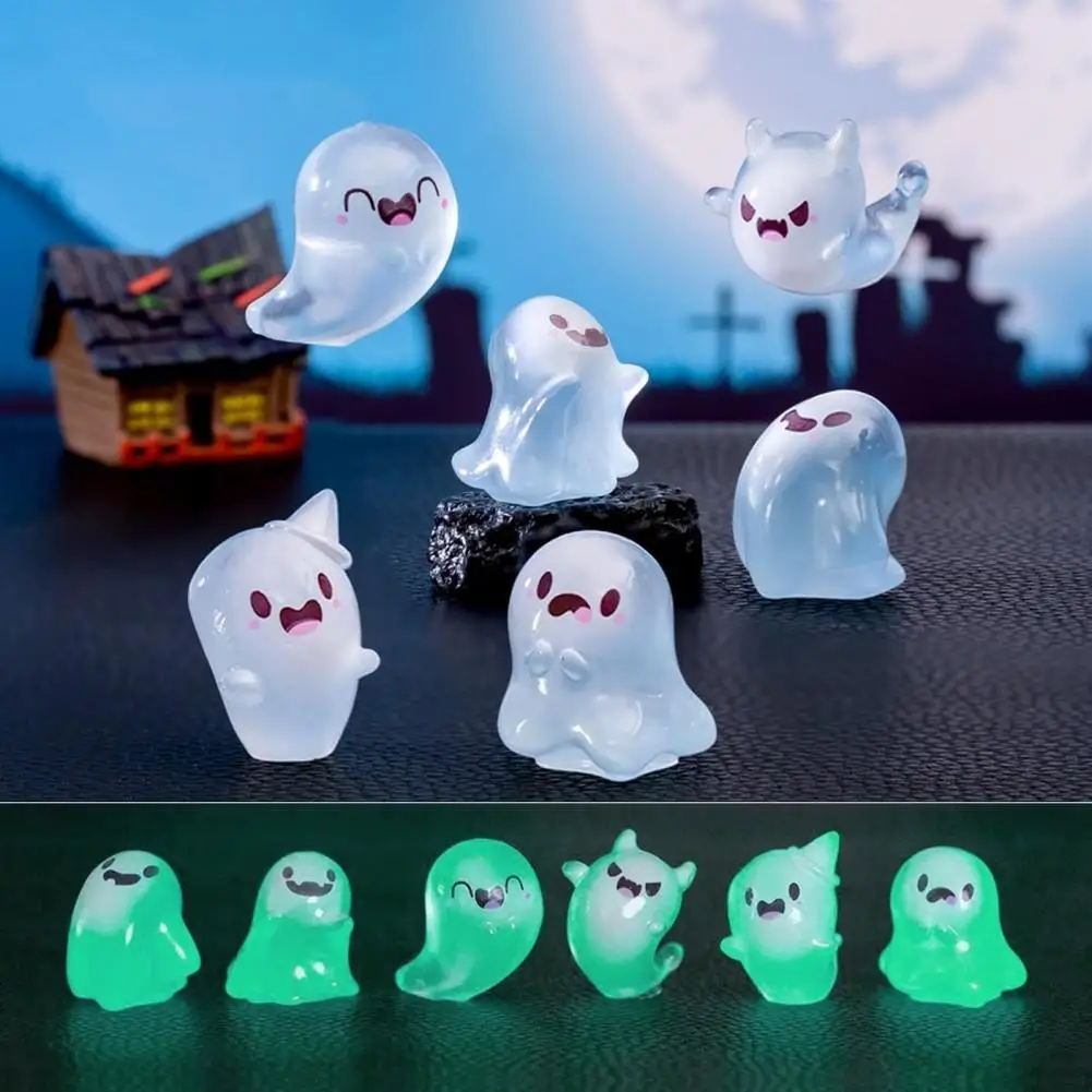 Halloween Mini Ghost Figures with Box Miniature Glow-in-The-Dark Ghost Figurine Luminous Tiny Ghost Toy for Home Party Decor
