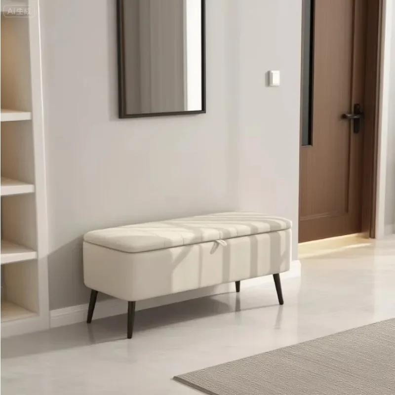 Footstool and modern living room storage stool with convenient ottoman for use in family bedrooms or hotels