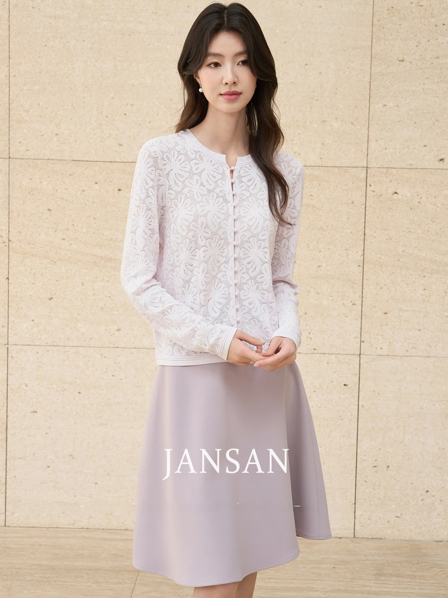 

Кардиган JANSAN Commute Series из ледяного шелка, вязаный, с открытым передом, женская верхняя одежда, элегантный интеллектуальный дизайн с вышивкой стразами