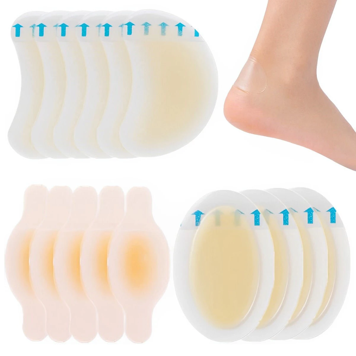 15 Pieces Blister Plasters Invisible Hydrocolloid Gel Blister Bandages Blister Cushion Pad for Heel Foot Toe and Guard Skin