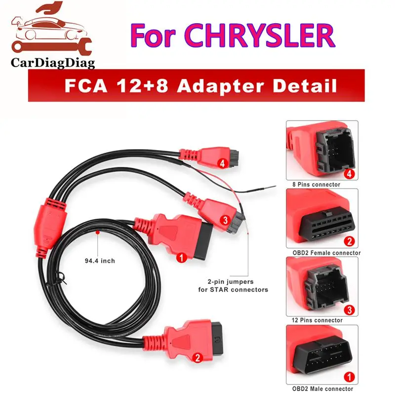 クライスラーfca用obd2診断ケーブル-12-8アップグレードケーブルアダプター-クライスラー12ピンアダプターを8ピンマルチインターフェースバージョンに変換