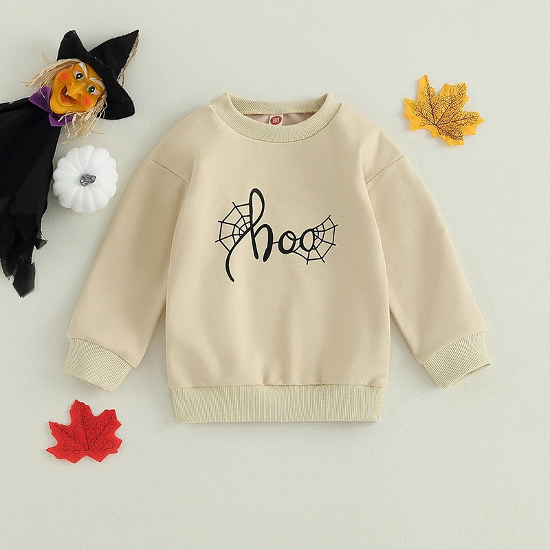 Baby Halloween Sweatshirts Long Sleeve Spider Web Pumpkin Letter Print Pullovers Toddler Warm Clothes