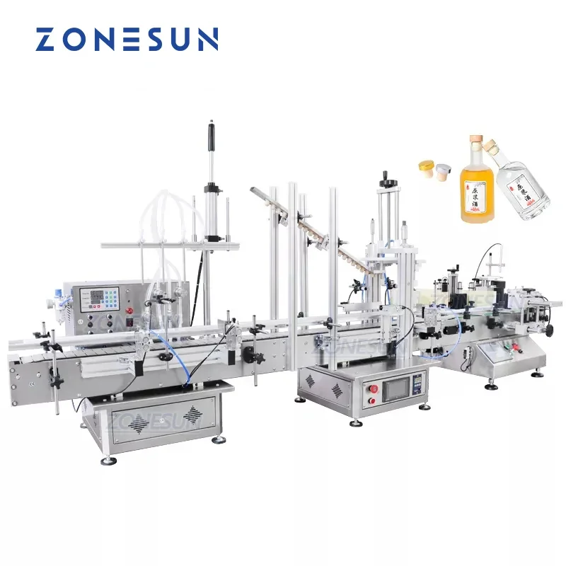 ZONESUN Small Automatic Filling Capping Labeling Machine Production Line Magnetic Pump Liquid Perfume Vial Round Wine Bottle