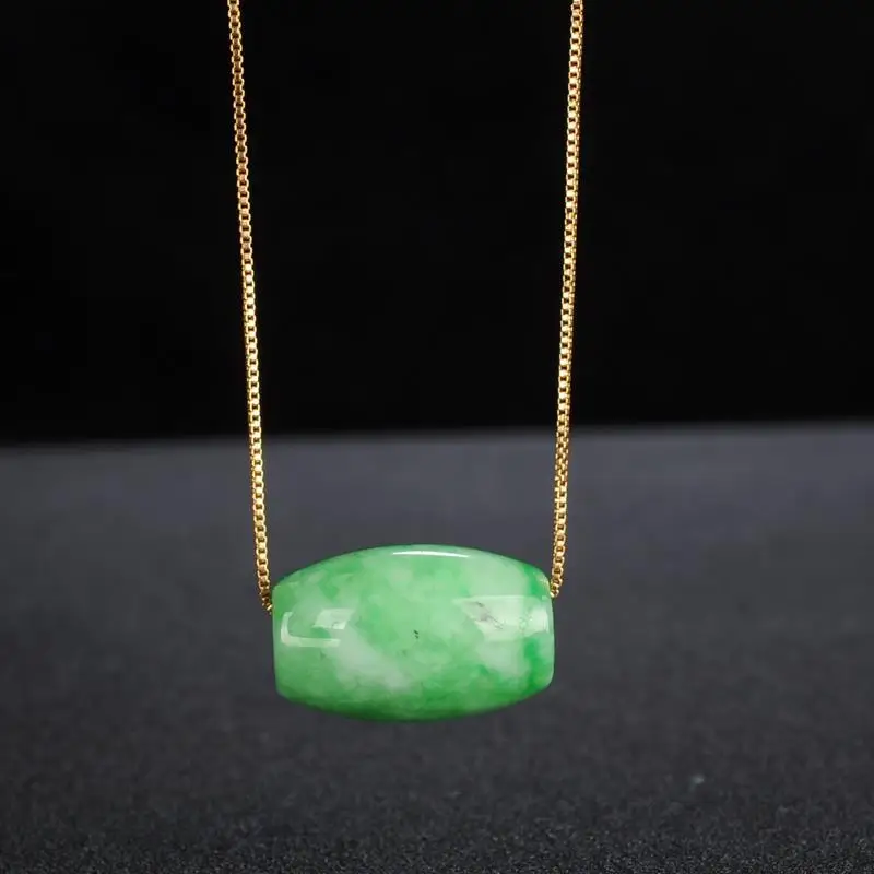 

Natural Jade Jadeite Full Green Jadeite Lucky Bead Pendant Ice Jadeite Yang Green Floating Flower Road Pass Jade Pendant Necklac