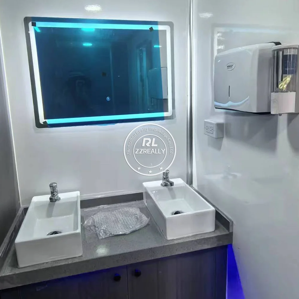 Remolque de baño móvil personalizado para WC callejero con ducha, baño de lujo, remolque de inodoro portátil