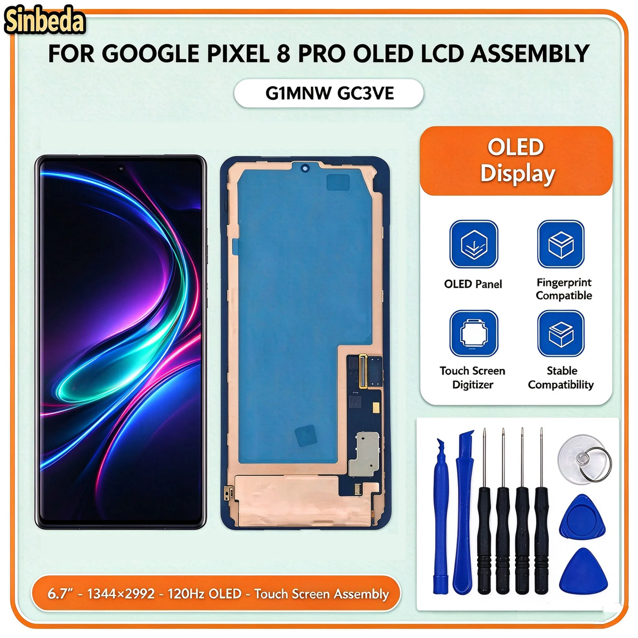 OLED Display For Google Pixel 8 Pro Screen Assembly Replacement For Pixel 8Pro GC3VE G1MNW LCD Display Digital Touch Screen