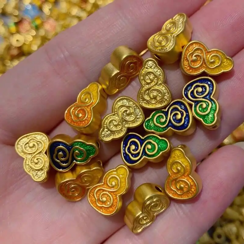 

Solid 24K Yellow Gold Beads Women 999 Gold Colour gourd Loose Beads