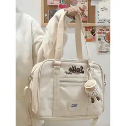 JIAERDI Vintage Casual Canvas Shoulder Bag Women Harajuku Aesthetic Zipper White Handbag Tote Bag Female Retro Crossbody Bags