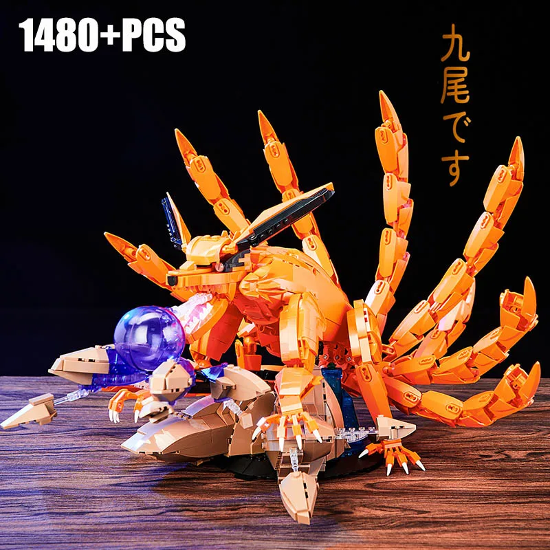 Creative MOC Anime 1480pcs Nine-tailed Fox Figure Building Blocks DIY Assemble Orange Gumiho Model Bricks Toys For Children Gift