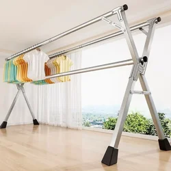 Folding Stainless Steel Clothes Drying Rack Floor Indoor Home Balcony Bedroom Outdoor Cool Telescopic Pole Quilt Drying Artifact