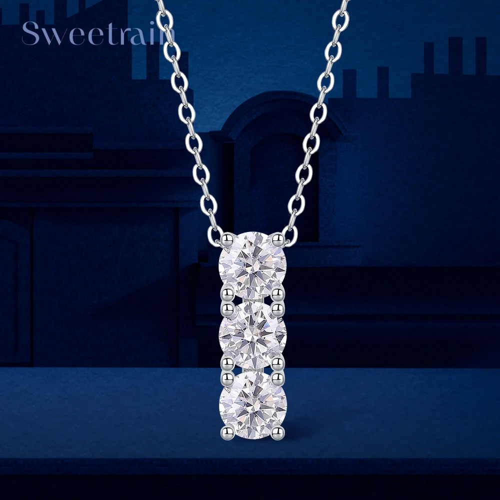 

Sweetrain 18K Plated GRA Certified Moissanite Pendant Necklace 5mm Lab Diamond Wedding Female Necklace 925 Silver Jewelry