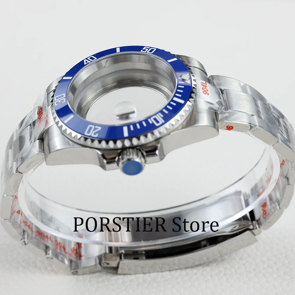 Casing jam tangan 40mm NH35 baja tahan karat kaca safir cocok dengan gerakan NH35 NH36 28.5mm submariner tali jam tangan