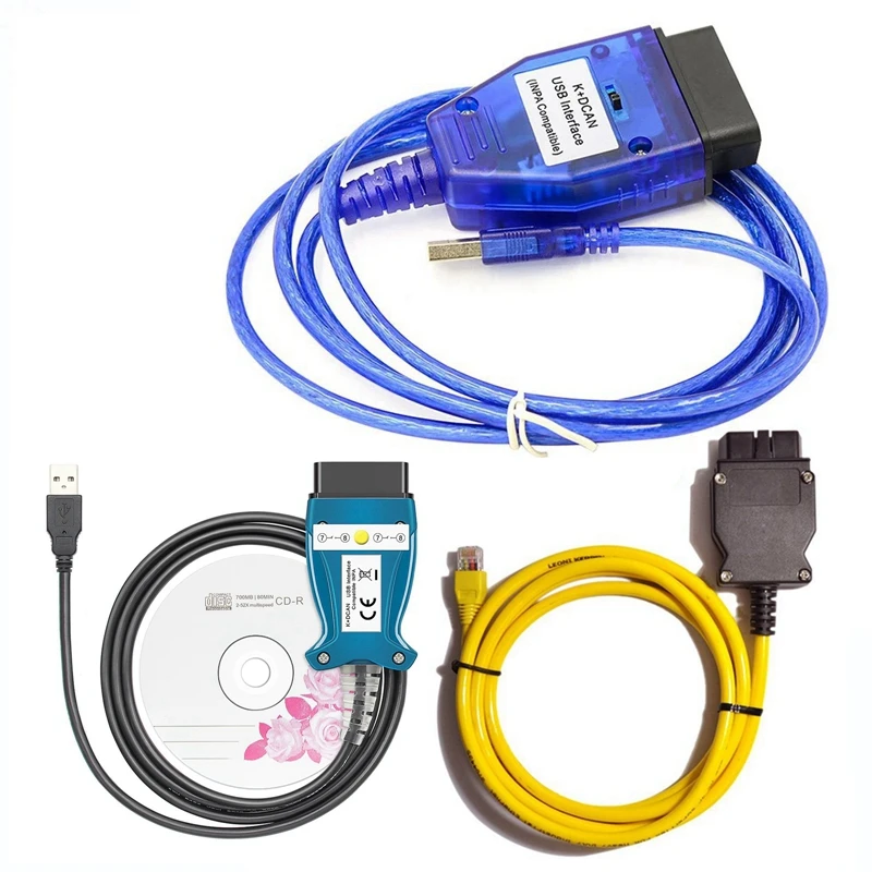 OBD 2 USB Cables For inpa For bmw K+DCAN USB Interface Diagnostic Tool For BMW E46 K+CAN K CAN FTDI FT232 Chip OBD2 Scanner