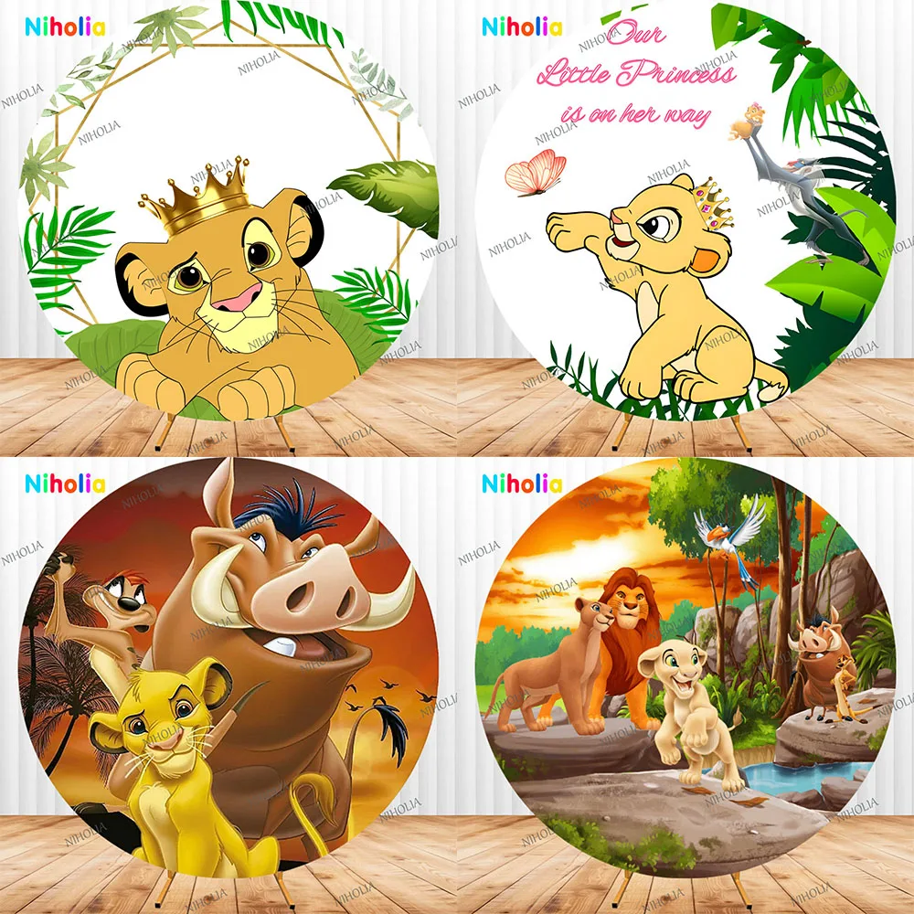 

Фон «Король Лев Симба», круглая крышка, сафари в джунглях, детское украшение на день рождения, фон для фотосъемки, реквизит для детского душа