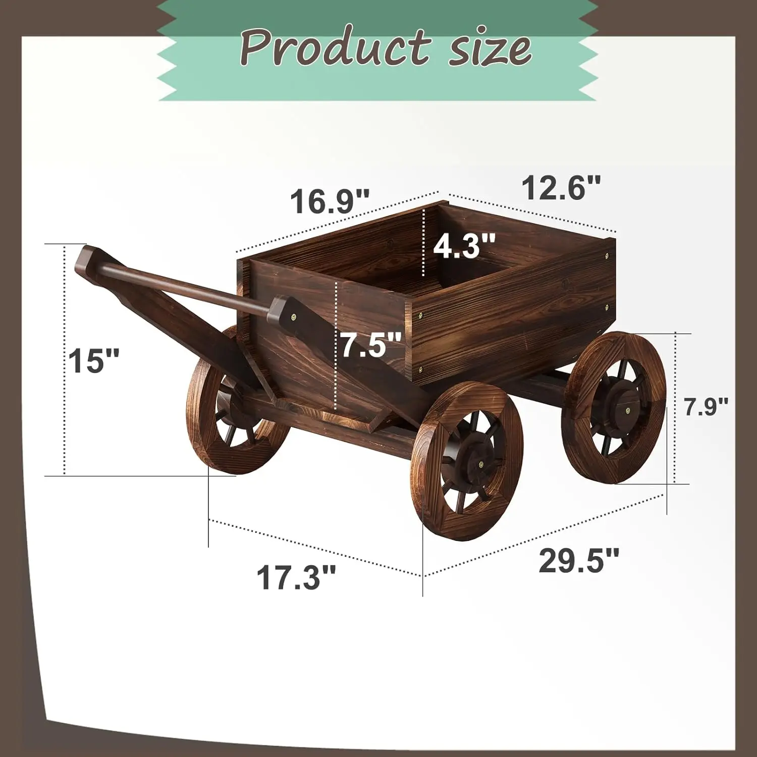 Pulijia Wooden Wagon Planter Outdoor Garden Planter, Trolley Decoration Succulent Flower Cart, Indoor Outdoor Backyard Balcon