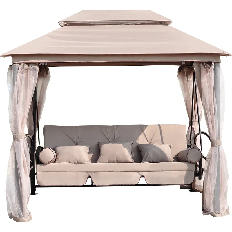 Outdoor roman swing patio balcony double rocking chair, outdoor shading European triple bed