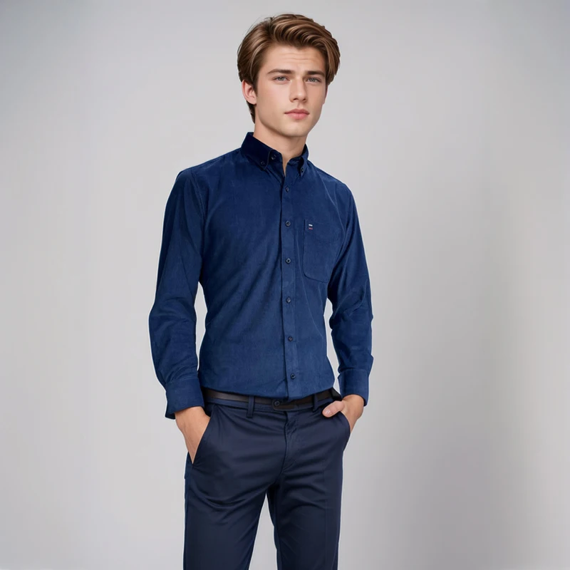 100% Cotton Corduroy Shirt Mens Casual Long Sleeve Regular Fit Business Dress Shirts For Male Comfortable Pocket Shirt S-7XL