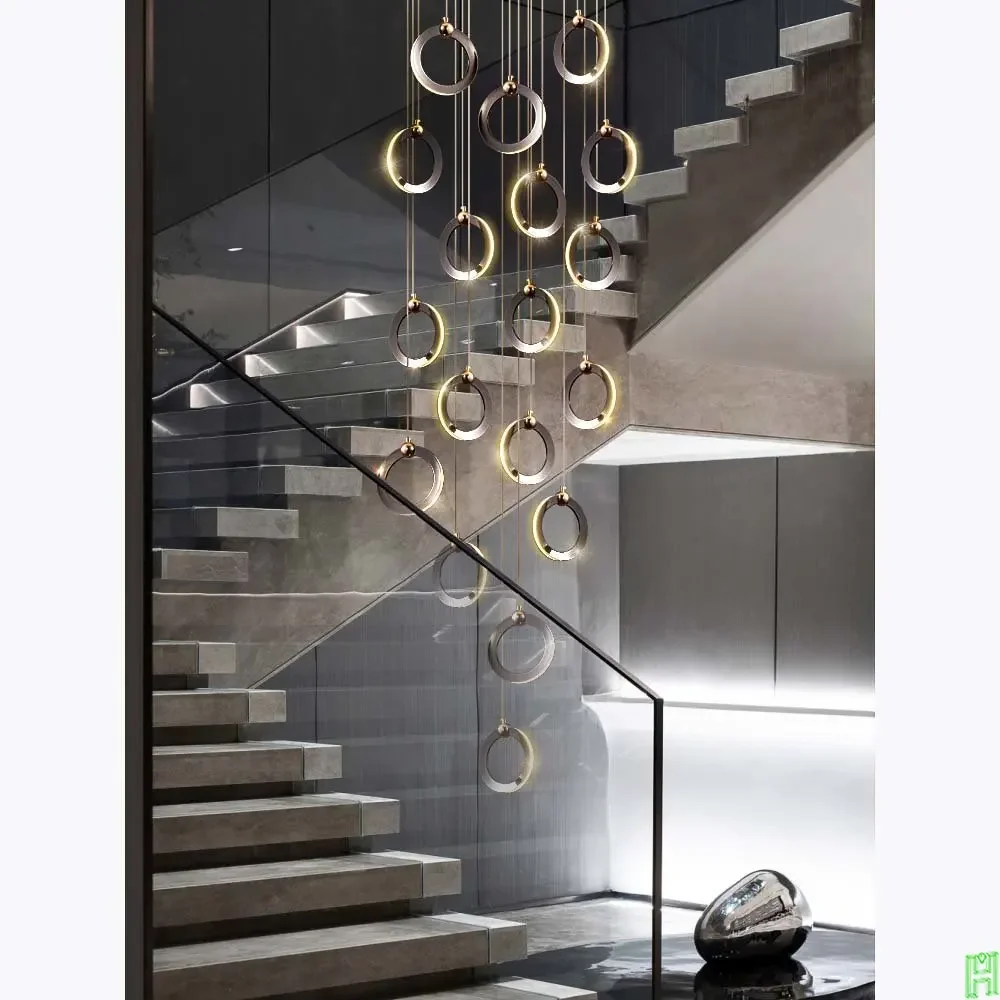 LED Chandelier Living Room Ceiling Pendant Lamp Hotel Restaurant Pendent Lighting Black Villa Lobby Hanging Staircase