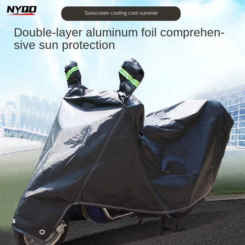 Electric Vehicle Rain Cover Universal Motorcycle Clothing Rain Poncho Thickened Dust Battery Car Sun Protection Covers Black