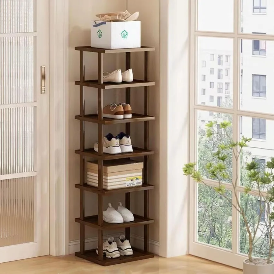 

Vertical Shoe Rack Tall Narrow Shoe Rack Organizer for Small Spaces7 Tier Bamboo Shoen Shelf for Entryway Closet Corner Doorway