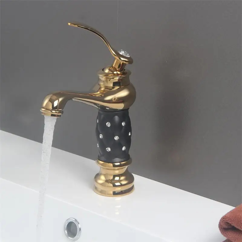 Washbasin Faucet Gold Crystal Faucet Classic Brass Diamond Faucet Single Handle Hot and Cold Water Faucet Bathroom Basin Faucet