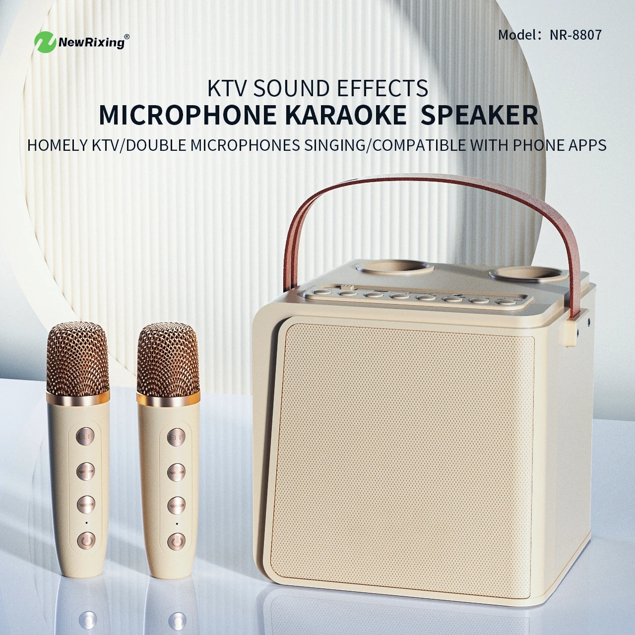 

New Arrival NR-8807W High-power Music Box Mini Speaker Support TF Card Karaoke BT Portable Speakers with Wireless 2 Microphone