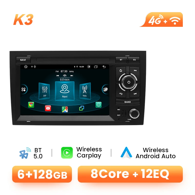 Draadloze CarPlay Android 14 autoradio voor Audi A4 B6 B7 B8 S4 RS4 SEAT 8GB GPS WiFi Bluetooth DSP Navigatie Stereo Speler 128GB