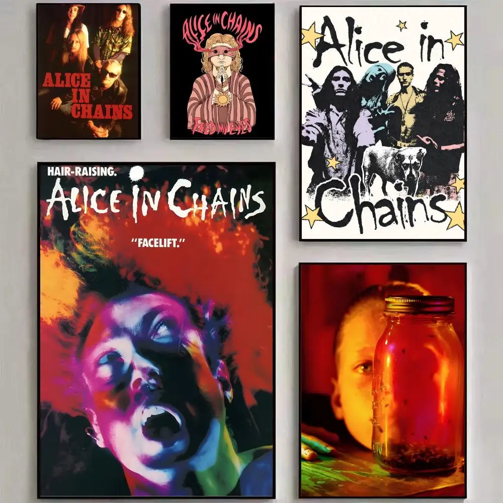 Retro Music Alice In Chains Painting Calligraphy Canvas Poster Wall Art Aesthetic Home Decoration for Living Room