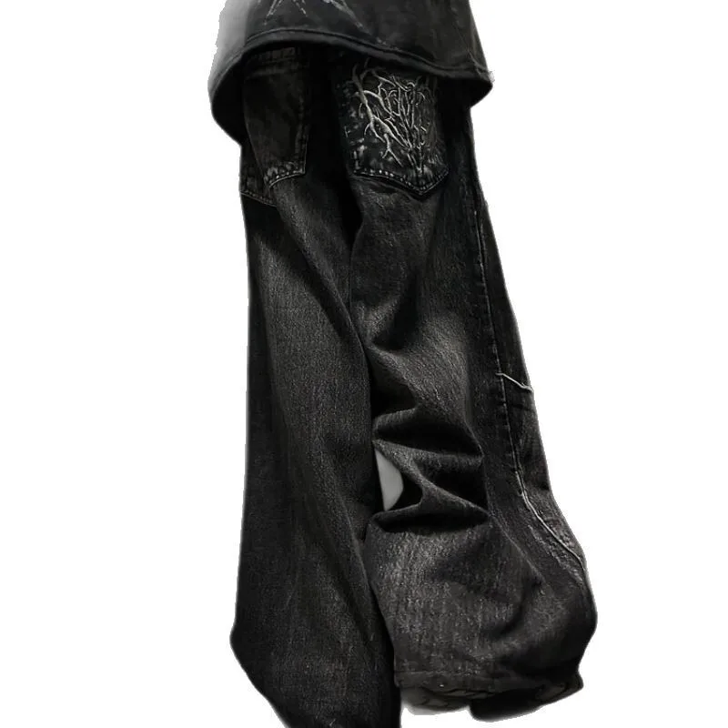 HKSH Primavera Autunno Uomo Marea Y2K Jeans High Street Spider Ricamo Patchwork Hip Hop Streetwear Gotico Oversize Allentato HK10248