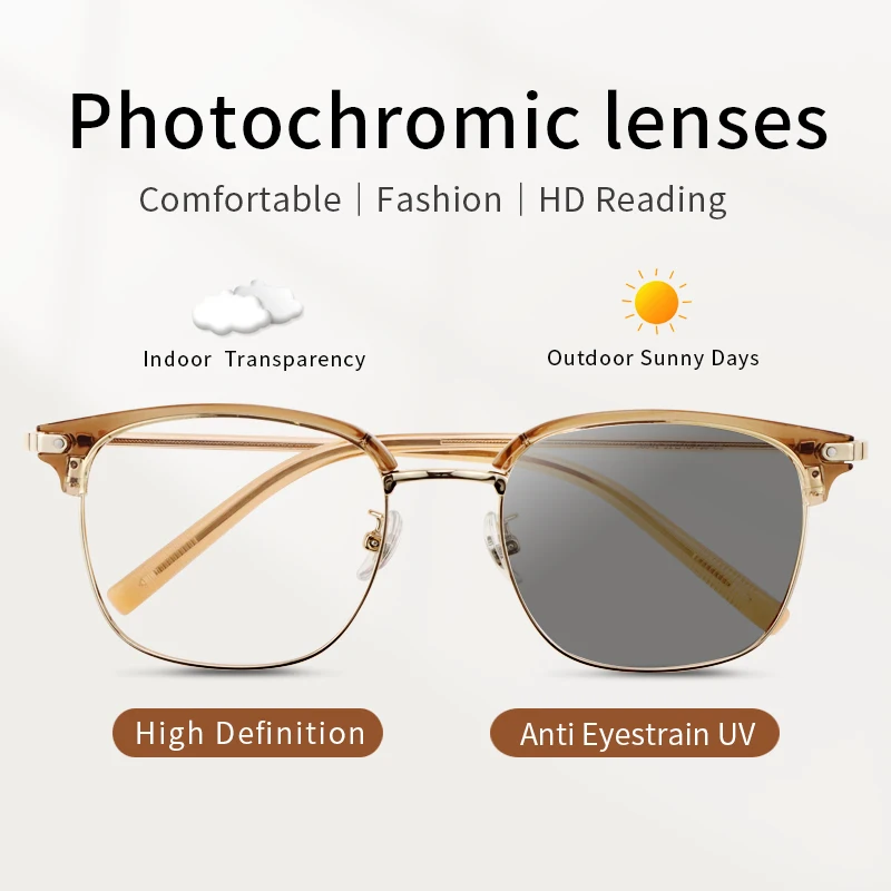 

High Definition Photochromic Reading Glasses for Men Women Half Frame Computer Readers Anti UV/Eyestrain/Glare