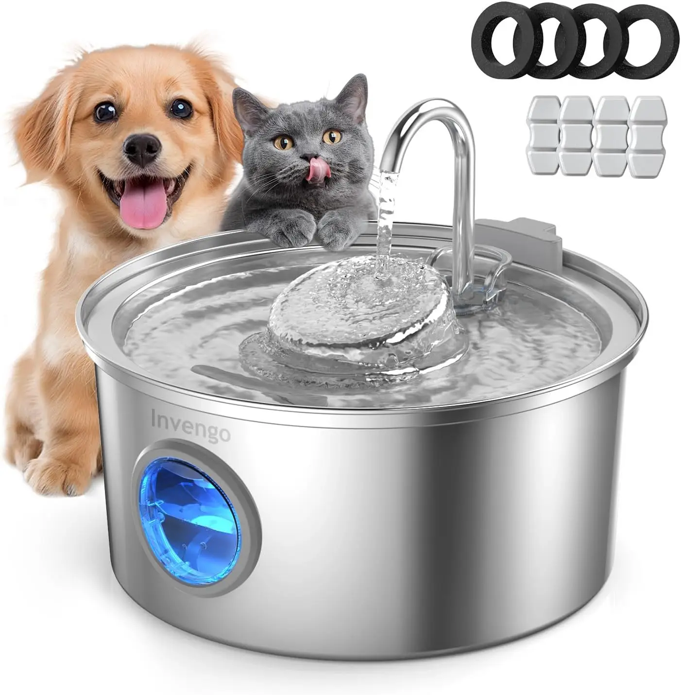 

Cat Water Fountain Stainless Steel, 3.2L/108oz Pet Drinking Fountain for Cats Dogs, Automatic Cat Fountain with 2 Flow Modes