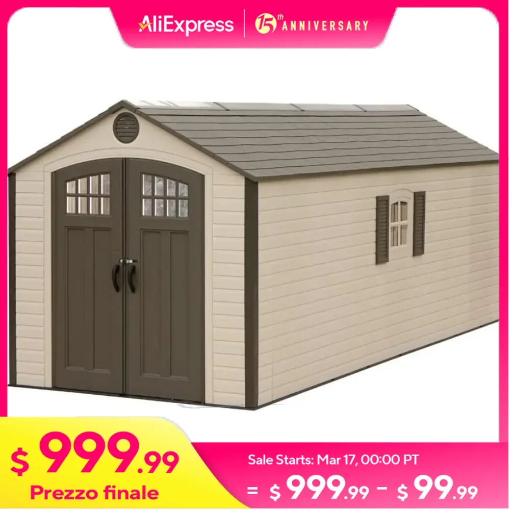 8 x 20 ft Outdoor Storage Shed, Adjustable Shelving and Storage System, Plastic Garden Tool Shed