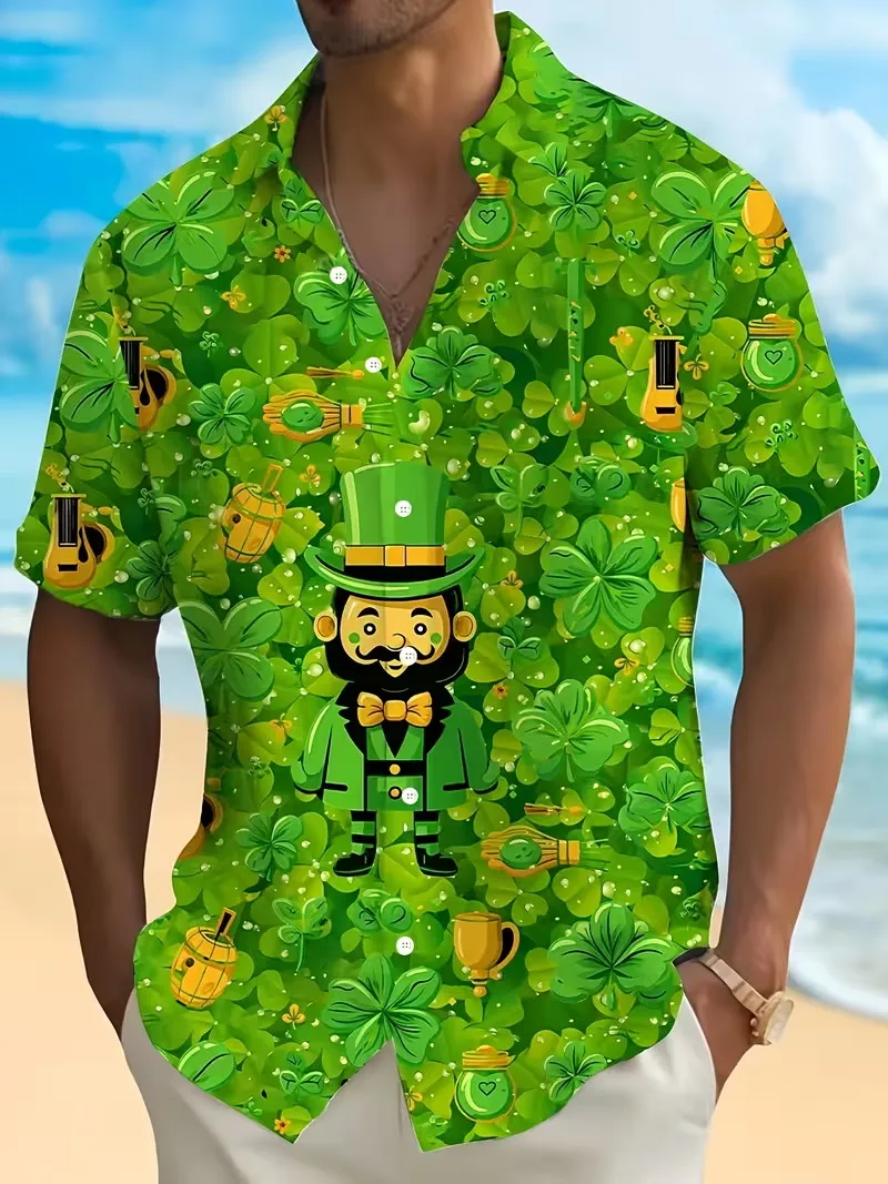 

Men's St. Patrick's Day Beach Shirts Casual Button Up Short Sleeve Hawaiian Shirt 3d Print Holiday Surfing Shirt For Men