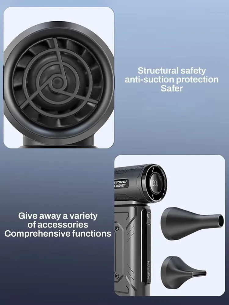 منفاخ هواء قوي صغير 250000 دورة في الدقيقة 6000 مللي أمبير في الساعة مروحة تربو عنيفة منظف الغبار المحمول TypeC شحن محرك بدون فرشاة لنافذة السيارة