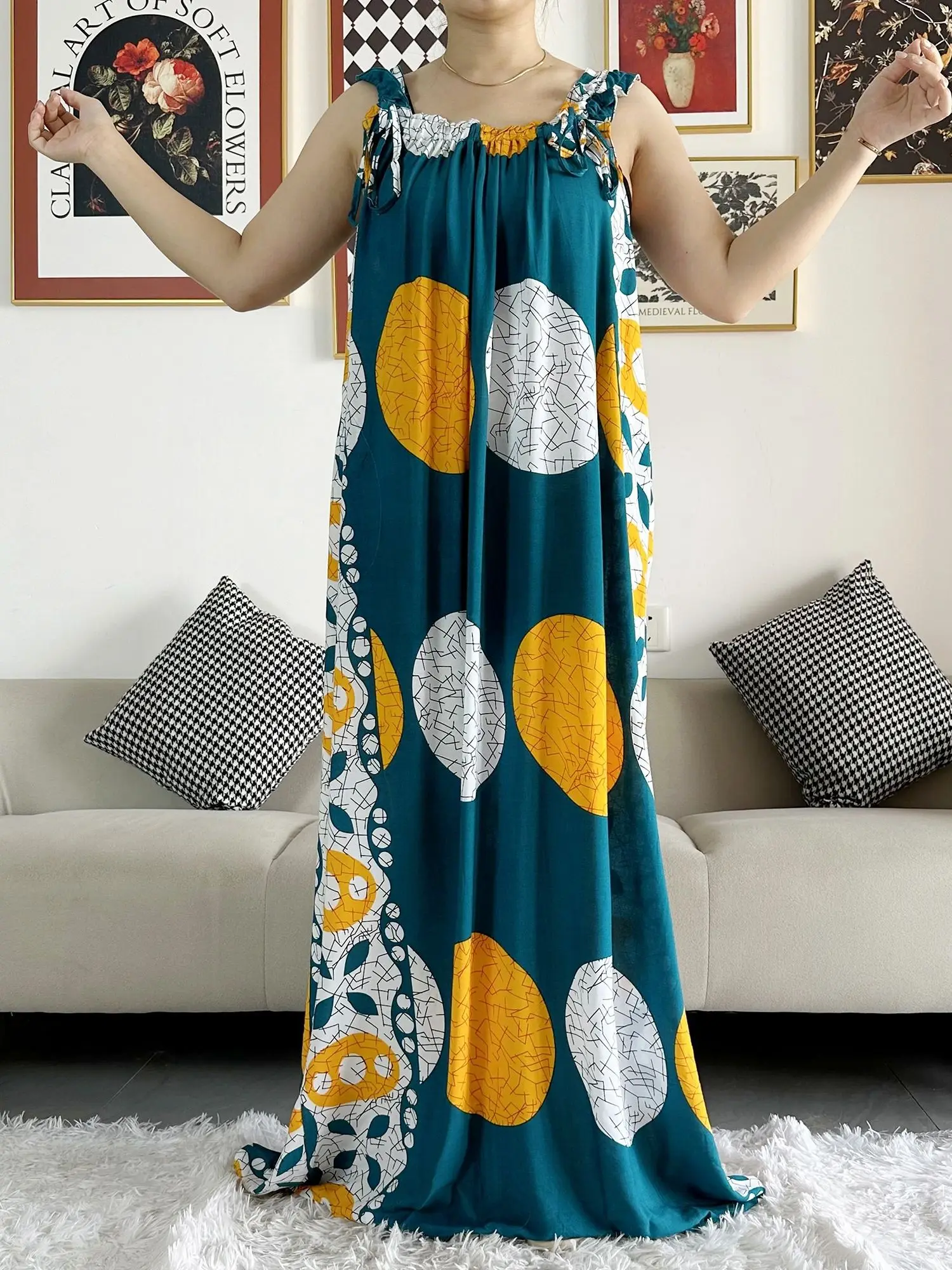 New Arrivals Women\'s Cotton Summer Sleeveless Dress With Scarfs Under Dress African Dashiki Maxi Lady Robe Loose Kaftan Vestidos