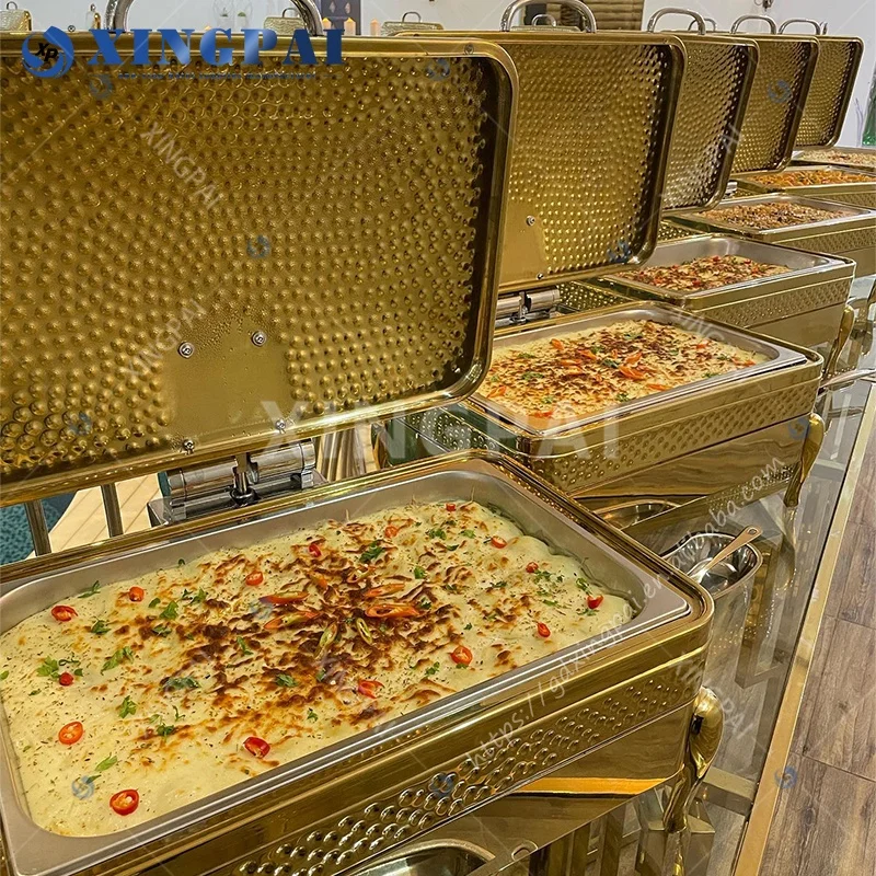 XINGPAI Commercial Restaurant Equipment Oblong Chafing Dish Buffet Set Luxury Hammered Cheffing Dishes