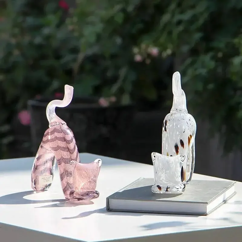Glass Handicrafts Abstract Kitten Statue Crystal Cat Simulation Animal Sculpture Decorative Figurines Home Decoration