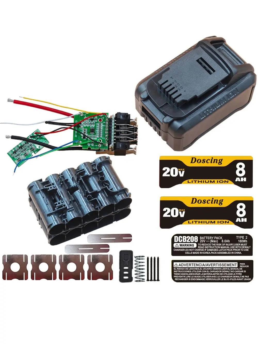 Dozowanie DCB208 10x21700 20V Obudowa akumulatora PCB zabezpieczająca przed ładowaniem do elektronarzędzi Dewalt 18V 20V DCB204 DCB200 DIY Akumulator 8Ah — zdjęcie produktu 7