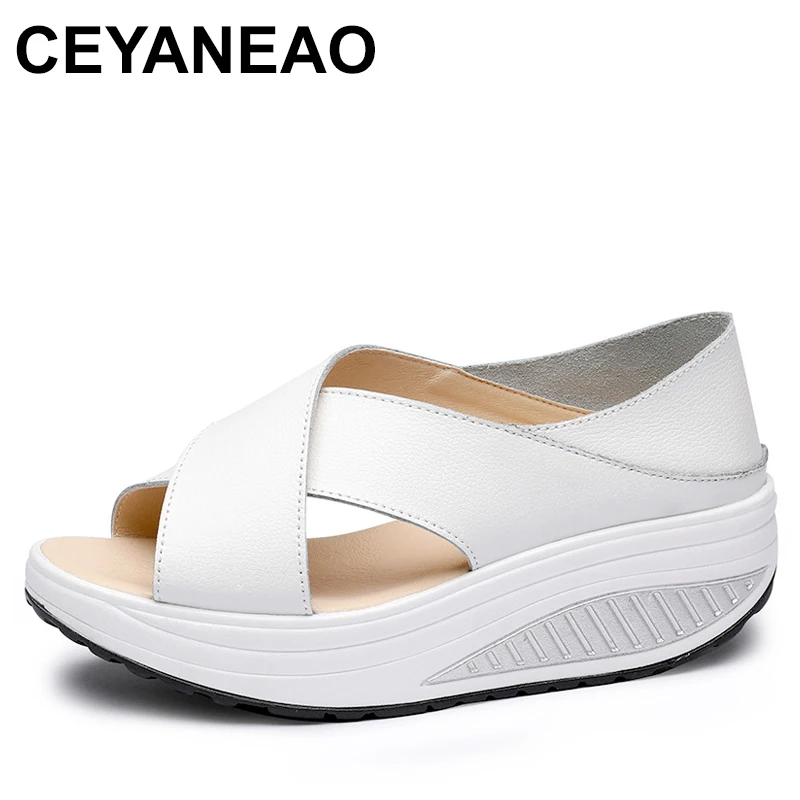 

Sandals Women Slip on Wedges Heels Ladies PU Leather Summer Shoes Female Pltaform Fashion Two Wear Sandals Footwear